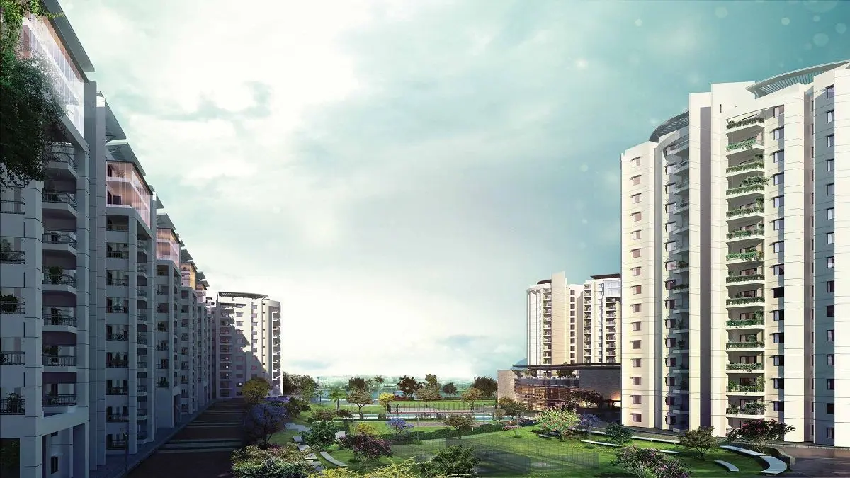 Exterior facade of Brigade Avalon Apartments in Whitefield, Bangalore with modern architecture
